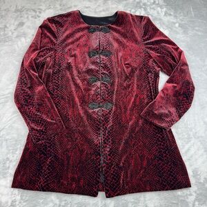 Vtg R&M Richards Velour Jacket Size 10 P Snake Print Velvet Red Black Goth Vamp
